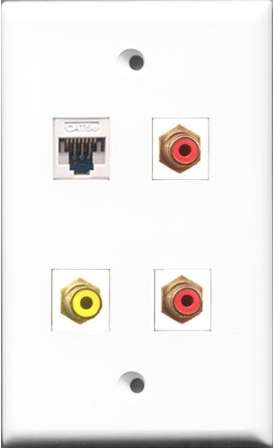 RiteAV - 2 Port RCA Red and 1 Port RCA Yellow and 1 Port Cat5e Ethernet White Wall Plate