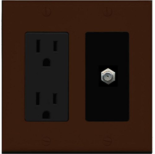 RiteAV - 15 Amp Power Outlet and 1 Port Coax Cable TV- F-Type Decorative Type Wall Plate - Brown/Black