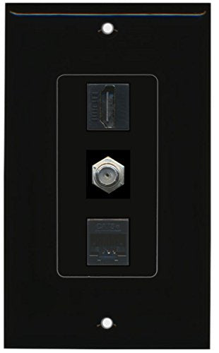 RiteAV - 1 Port HDMI and 1 Port Coax Cable TV- F-Type Cat5e Ethernet Decorative Wall Plate - Black