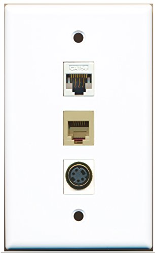 RiteAV - 1 Port Phone RJ11 RJ12 Beige and 1 Port S-Video and 1 Port Cat5e Ethernet White Wall Plate