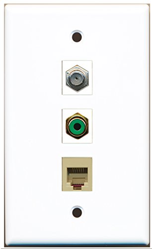 RiteAV - 1 Port RCA Green and 1 Port Coax Cable TV- F-Type and 1 Port Phone RJ11 RJ12 Beige Wall Plate