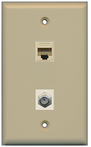 RiteAV - 1 Port Coax Cable TV- F-Type 1 Port Cat6 Ethernet Wall Plate - Ivory