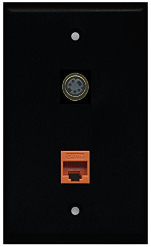 RiteAV - Black 1 Port S-Video 1 Port Cat5e Ethernet Orange Wall Plate