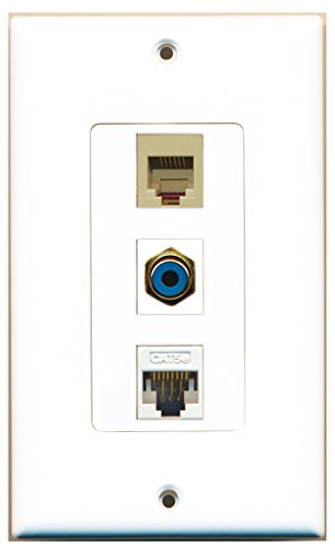 RiteAV - 1 Port RCA Blue and 1 Port Phone RJ11 RJ12 Beige and 1 Port Cat5e Ethernet White Decorative Wall Plate Decorative