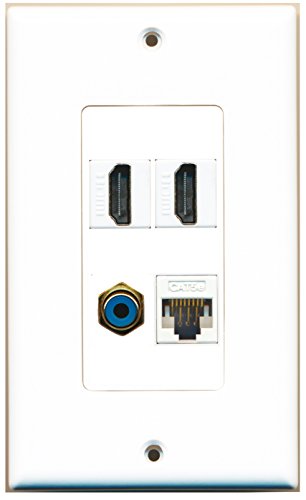 RiteAV - 2 Port HDMI 1 Port RCA Blue 1 Port Cat5e Ethernet White Wall Plate Decorative