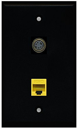 RiteAV - Black 1 Port S-Video 1 Port Cat5e Ethernet Yellow Wall Plate