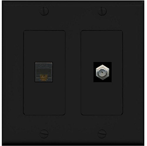 RiteAV - 1 Port Coax Cable TV- F-Type 1 Port Cat6 Ethernet Dual Gang Wall Plate - Black