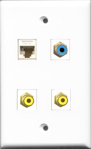 RiteAV - 2 Port RCA Yellow and 1 Port RCA Blue and 1 Port Cat6 Ethernet White Wall Plate