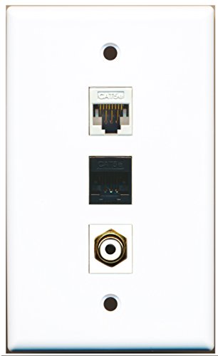 RiteAV - 1 Port RCA White and 1 Port Cat5e Ethernet White and 1 Port Cat5e Ethernet Black Wall Plate
