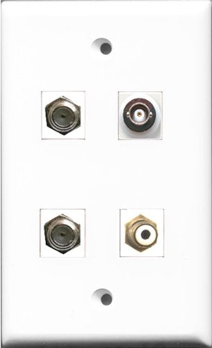 RiteAV 1 Port RCA White 2 Port Coax Cable TV- F-Type and 1 Port BNC Wall Plate