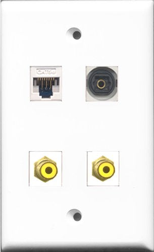 RiteAV - 2 Port RCA Yellow and 1 Port Toslink and 1 Port Cat5e Ethernet White Wall Plate