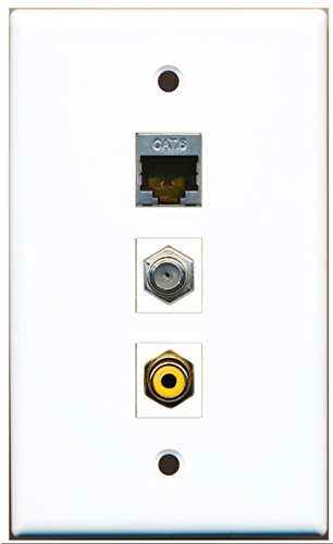 RiteAV - 1 Port RCA Yellow and 1 Port Coax Cable TV- F-Type and 1 Port Shielded Cat6 Ethernet Wall Plate