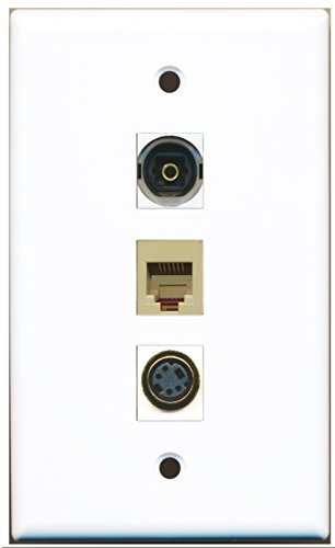 RiteAV - 1 Port Phone RJ11 RJ12 Beige and 1 Port S-Video and 1 Port Toslink Wall Plate