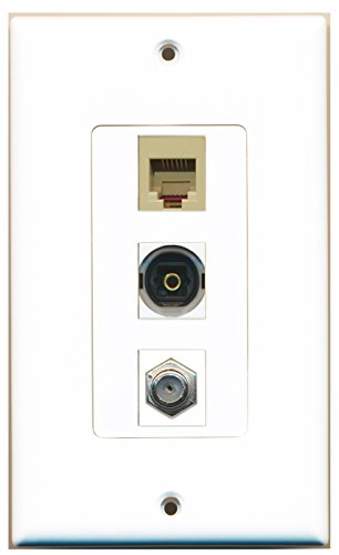 RiteAV - 1 Port Coax Cable TV- F-Type and 1 Port Phone RJ11 RJ12 Beige and 1 Port Toslink Decorative Wall Plate Decorative