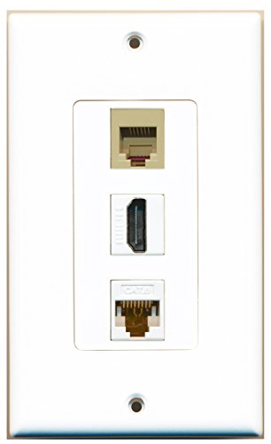 RiteAV - 1 Port HDMI 1 Phone RJ11 RJ12 Beige 1 Cat6 Ethernet White Wall Plate Decorative