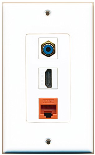 RiteAV - 1 Port HDMI 1 RCA Blue 1 Cat5e Ethernet Orange Wall Plate Decorative