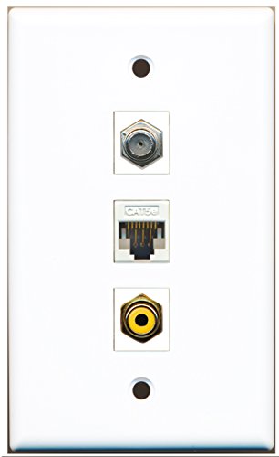 RiteAV - 1 Port RCA Yellow 1 Coax Cable TV- F-Type 1 Cat5e Ethernet White Wall Plate