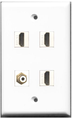 RiteAV - 3 Port HDMI 1 Port RCA White Wall Plate
