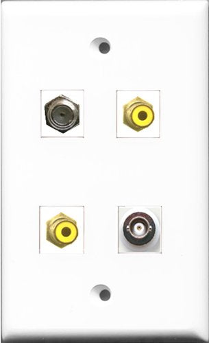RiteAV - 2 Port RCA Yellow and 1 Port Coax Cable TV- F-Type and 1 Port BNC Wall Plate