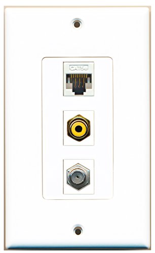 RiteAV - 1 Port RCA Yellow and 1 Port Coax Cable TV- F-Type and 1 Port Cat5e Ethernet White Decorative Wall Plate Decorative