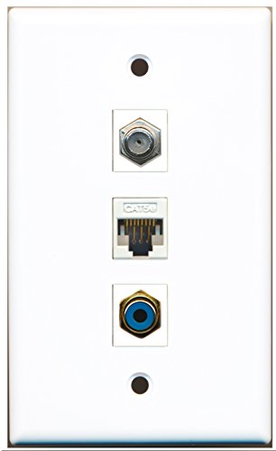 RiteAV - 1 Port RCA Blue 1 Coax Cable TV- F-Type 1 Cat5e Ethernet White Wall Plate