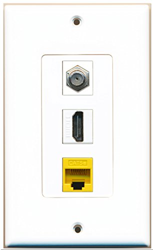 RiteAV - 1 Port HDMI 1 Coax Cable TV- F-Type 1 Cat5e Ethernet Yellow Wall Plate Decorative