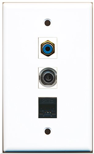 RiteAV - 1 Port RCA Blue and 1 Port 3.5mm and 1 Port Cat5e Ethernet Black Wall Plate