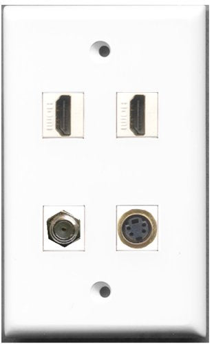 RiteAV - 2 Port HDMI 1 Port Coax Cable TV- F-Type 1 Port S-Video Wall Plate
