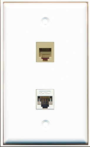 RiteAV - 1 x Phone Port RJ12 Beige Punchdown Type and 1 x Cat5e Ethernet Port Wall Plate White