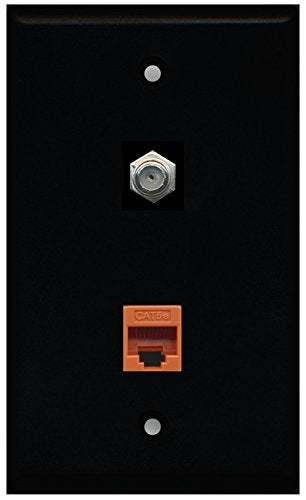 RiteAV - Black 1 Port Coax Cable TV- F-Type 1 Port Cat5e Ethernet Orange Wall Plate