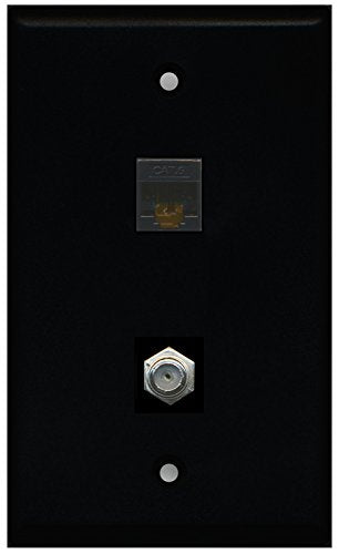 RiteAV - 1 Port Coax Cable TV- F-Type 1 Port Cat6 Ethernet Wall Plate - Black