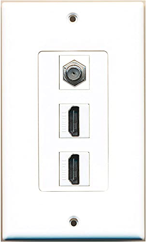 RiteAV - 2 HDMI and 1 Coax Cable TV F Type Port Wall Plate White Decorative