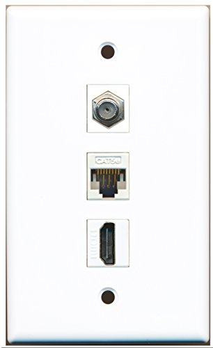 RiteAV - 1 Port HDMI and 1 Port Coax Cable TV- F-Type and 1 Port Cat5e Ethernet White Wall Plate