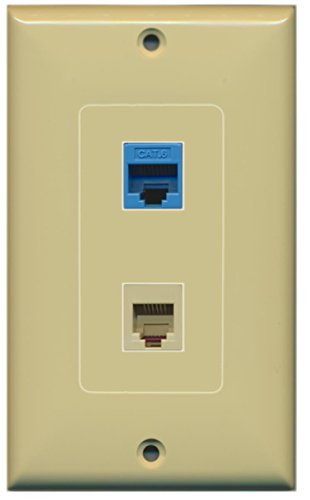 RiteAV - 1 Port Phone Beige 1 Port Cat6 Ethernet Blue Decorative Wall Plate - Ivory