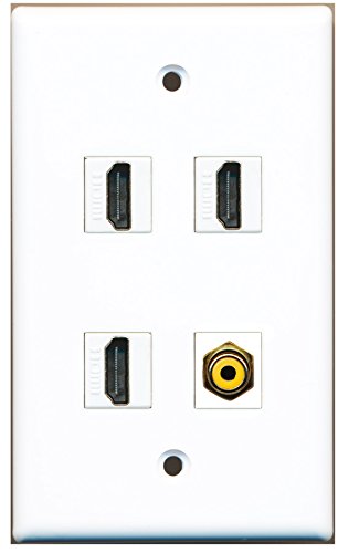 RiteAV - 3 x HDMI and 1 x RCA Yellow Video Port Wall Plate White