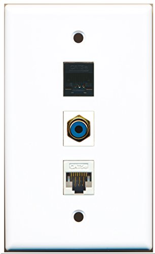 RiteAV - 1 Port RCA Blue and 1 Port Cat5e Ethernet White and 1 Port Cat5e Ethernet Black Wall Plate