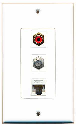 RiteAV - 1 Port RCA Red and 1 Port Coax Cable TV- F-Type and 1 Port Cat5e Ethernet White Decorative Wall Plate Decorative