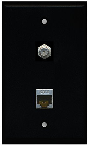 RiteAV - Shielded Cat6 Ethernet and Black Cable TV (Coax, F-Type) Wall Plate - Black