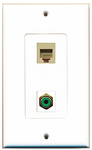 RiteAV - 1 Port RCA Green 1 Port Phone RJ11 RJ12 Beige Wall Plate Decorative White - Bracket Included