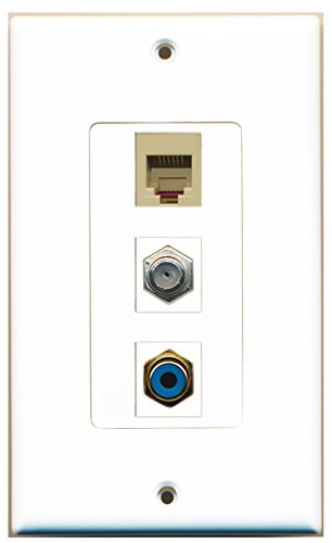 RiteAV - 1 Port RCA Blue and 1 Port Coax Cable TV- F-Type and 1 Port Phone RJ11 RJ12 Beige Decorative Wall Plate Decorative