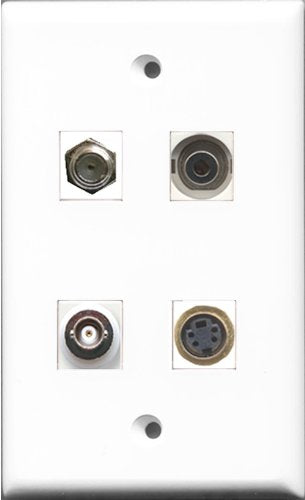 RiteAV 1 Port Coax Cable TV- F-Type and 1 Port S-Video and 1 Port 3.5mm and 1 Port BNC Wall Plate