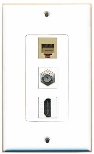RiteAV - 1 Port HDMI and 1 Port Coax Cable TV- F-Type and 1 Port Phone RJ11 RJ12 Beige Decorative Wall Plate Decorative