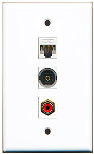 RiteAV - 1 Port RCA Red and 1 Port Toslink and 1 Port Cat5e Ethernet White Wall Plate