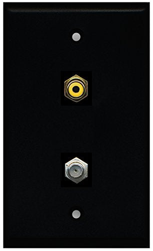 RiteAV - Black 1 Port RCA Yellow 1 Port Coax Cable TV- F-Type Wall Plate