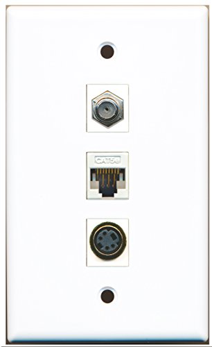 RiteAV - 1 Port Coax Cable TV- F-Type and 1 Port S-Video and 1 Port Cat5e Ethernet White Wall Plate