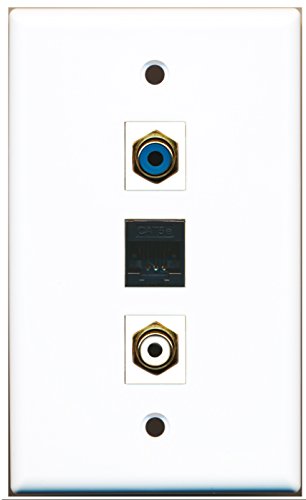 RiteAV - 1 Port RCA White and 1 Port RCA Blue and 1 Port Cat5e Ethernet Black Wall Plate
