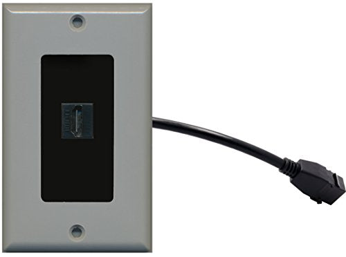 RiteAV (1 Gang Decorative) HDMI Wall Plate w/ Pigtail Extension Cable Gray (Black Insert)