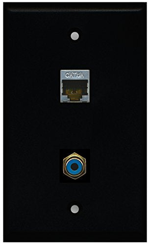 RiteAV - Black 1 Port RCA Blue 1 Port Cat6a Wall Plate