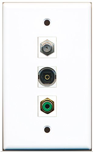 RiteAV - 1 Port RCA Green and 1 Port Coax Cable TV- F-Type and 1 Port Toslink Wall Plate