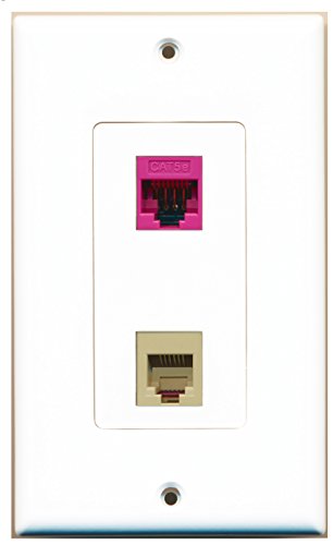 RiteAV - 1 Port Phone RJ11 RJ12 Beige 1 Port Cat5e Pink Decorative Type Wall Plate - Bracket Included
